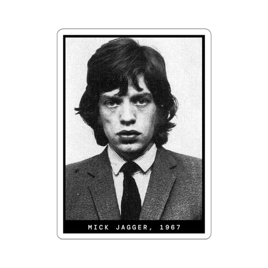 Pegatina con foto policial del cantante Mick Jagger de 1967
