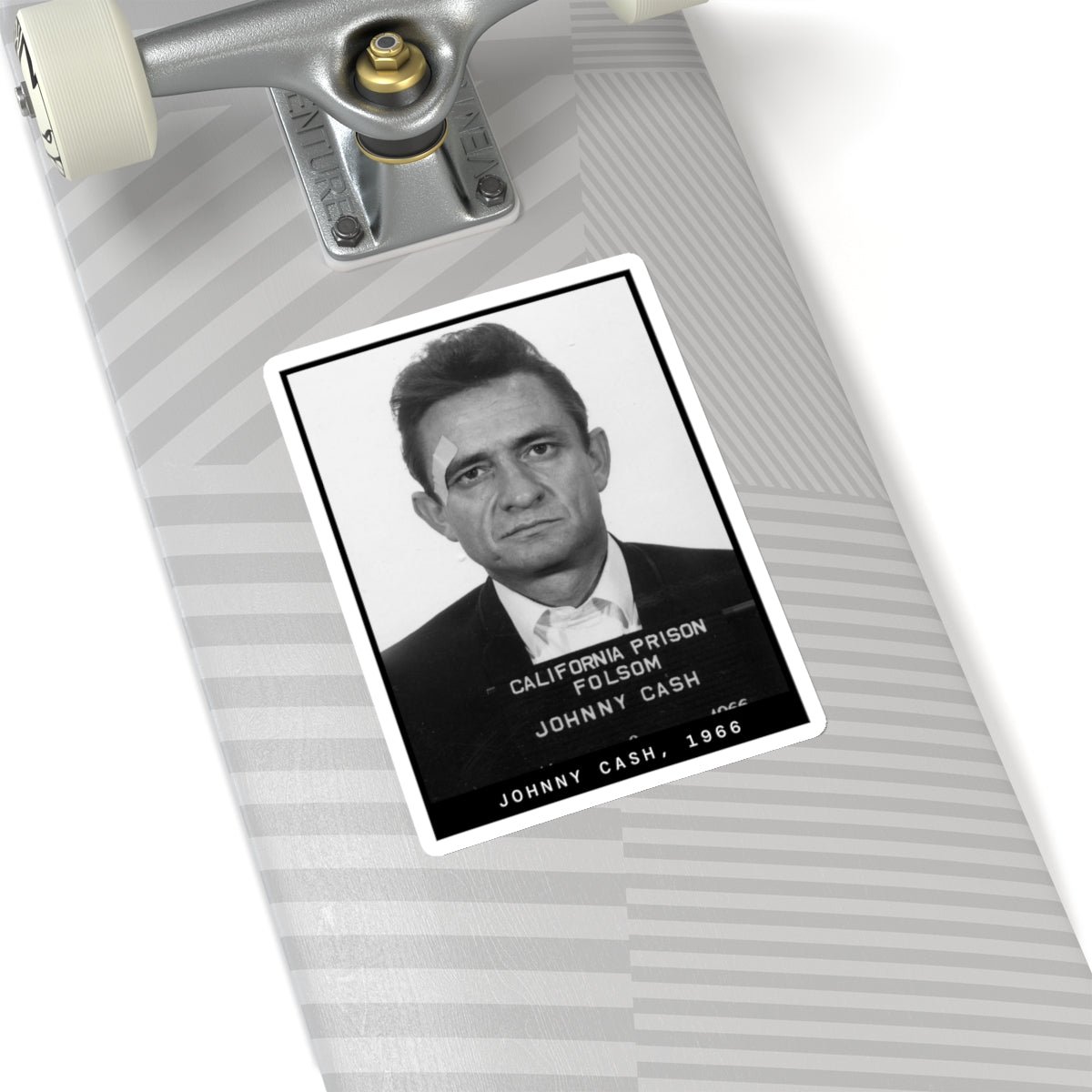 Pegatina con foto policial del cantante Johnny Cash de 1966