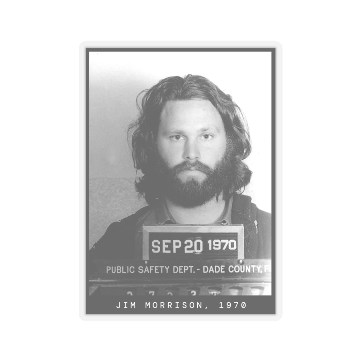 Jim Morrison, 1970 Singer Mugshot Sticker