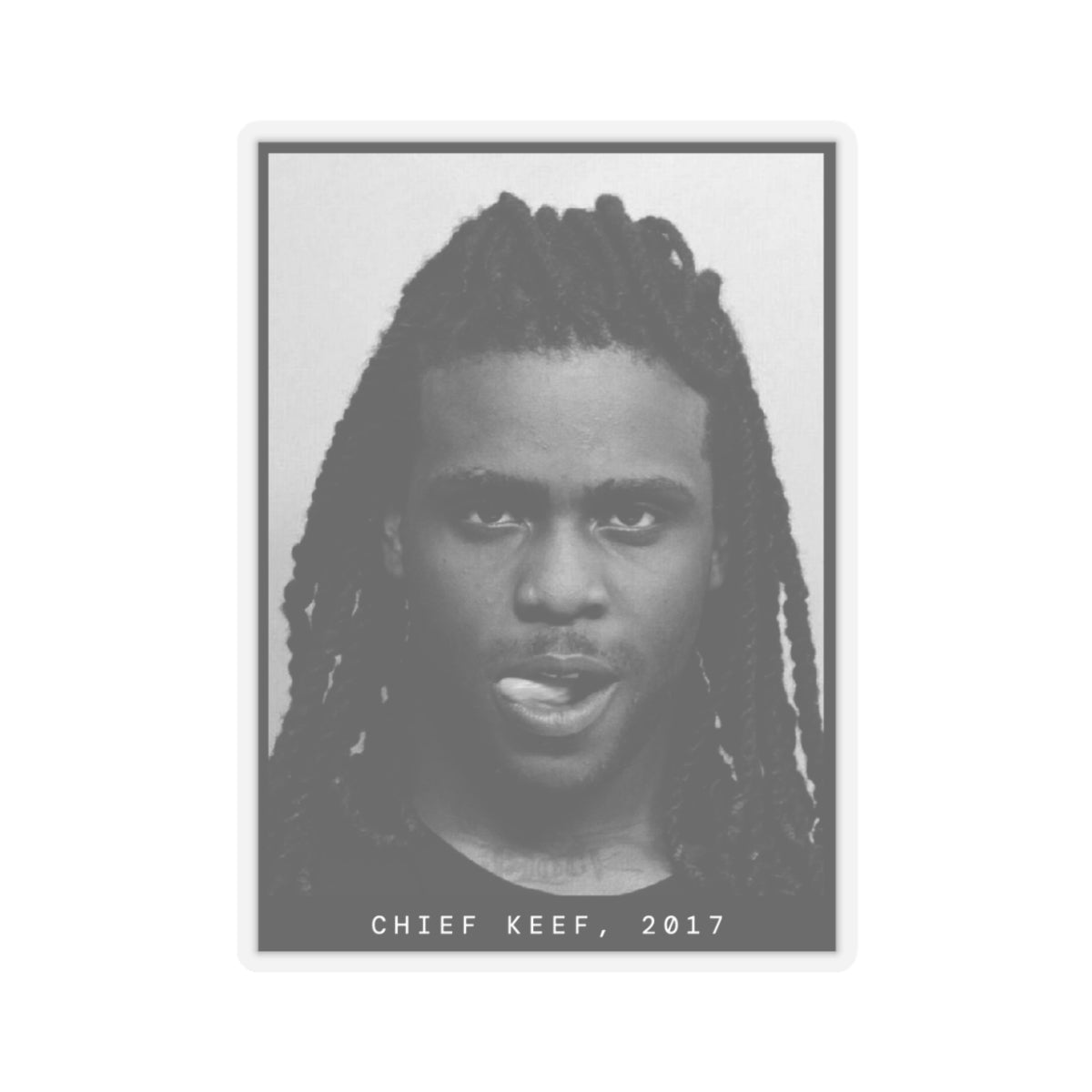 Pegatina con foto policial del rapero Chief Keef, 2017