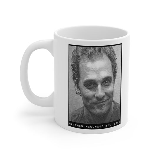 Taza con foto policial del actor Matthew McConaughey, 1999