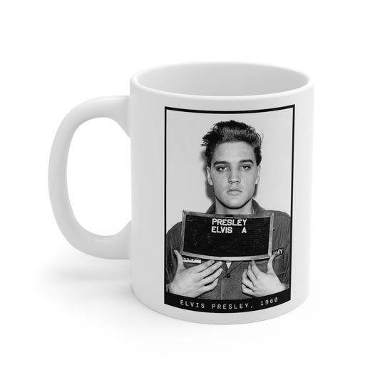 Taza con foto policial del cantante Elvis Presley, 1960