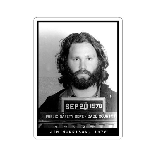 Pegatina con foto policial de Jim Morrison, cantante de 1970
