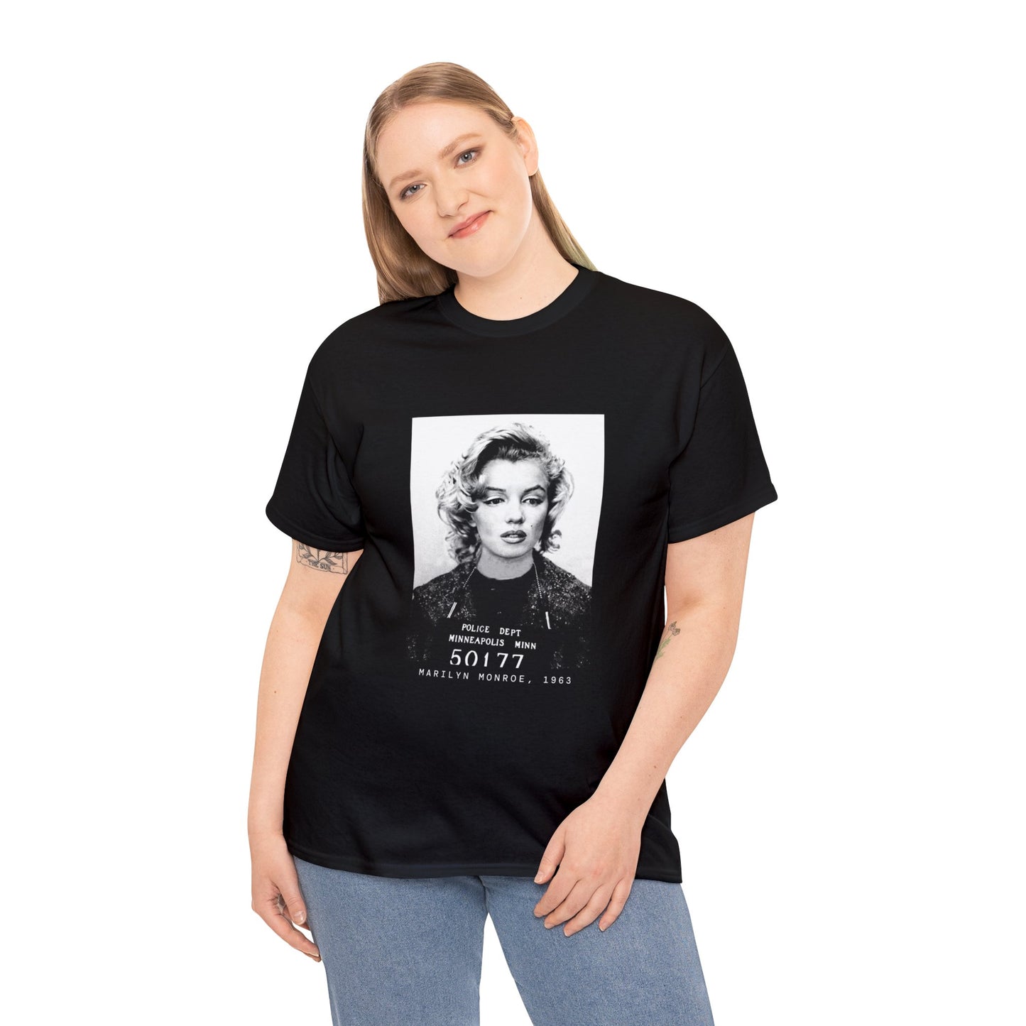 Camiseta con foto policial de Marilyn Monroe, actriz de 1963