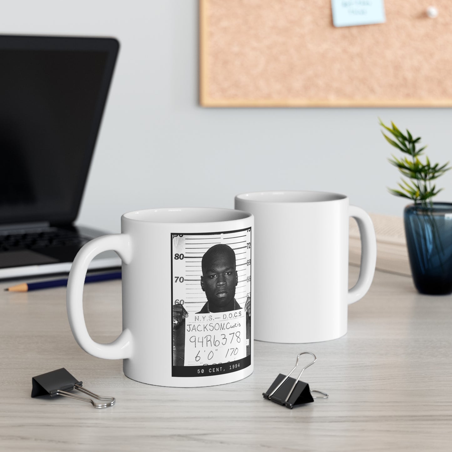 Taza con foto policial del rapero 50 Cent, 1994