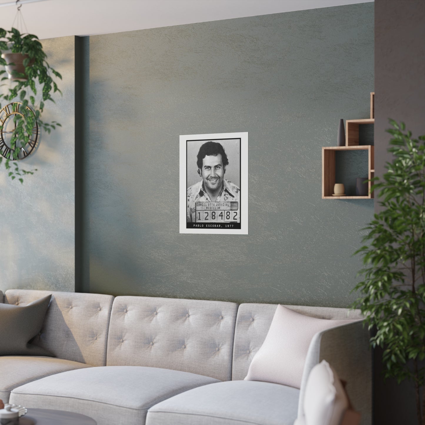 Póster de la foto policial de Pablo Escobar, 1977