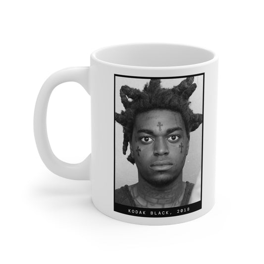 Taza con foto policial del rapero Kodak Black, 2018
