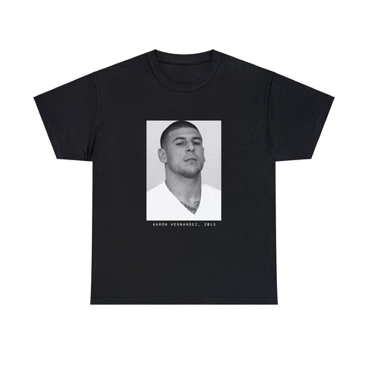 Aaron Hernandez, camiseta con foto policial de 2013