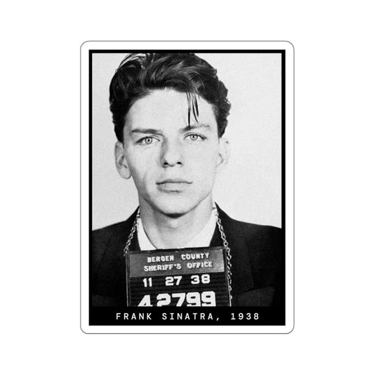 Pegatina con foto policial del cantante Frank Sinatra, 1938