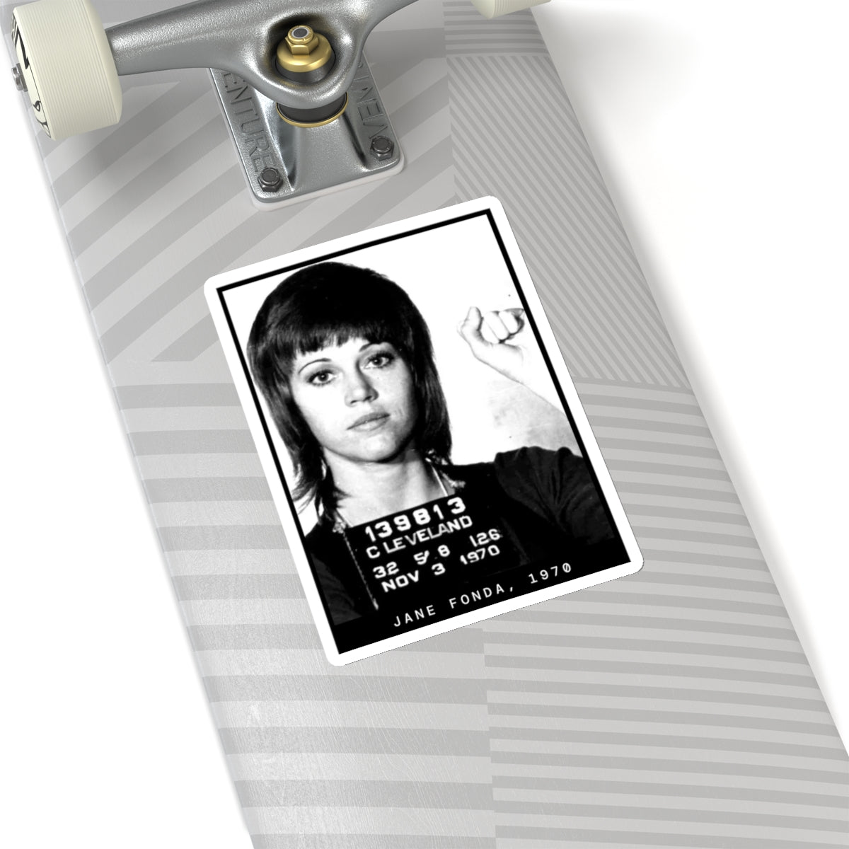 Pegatina de foto policial de activista de Jane Fonda, 1970