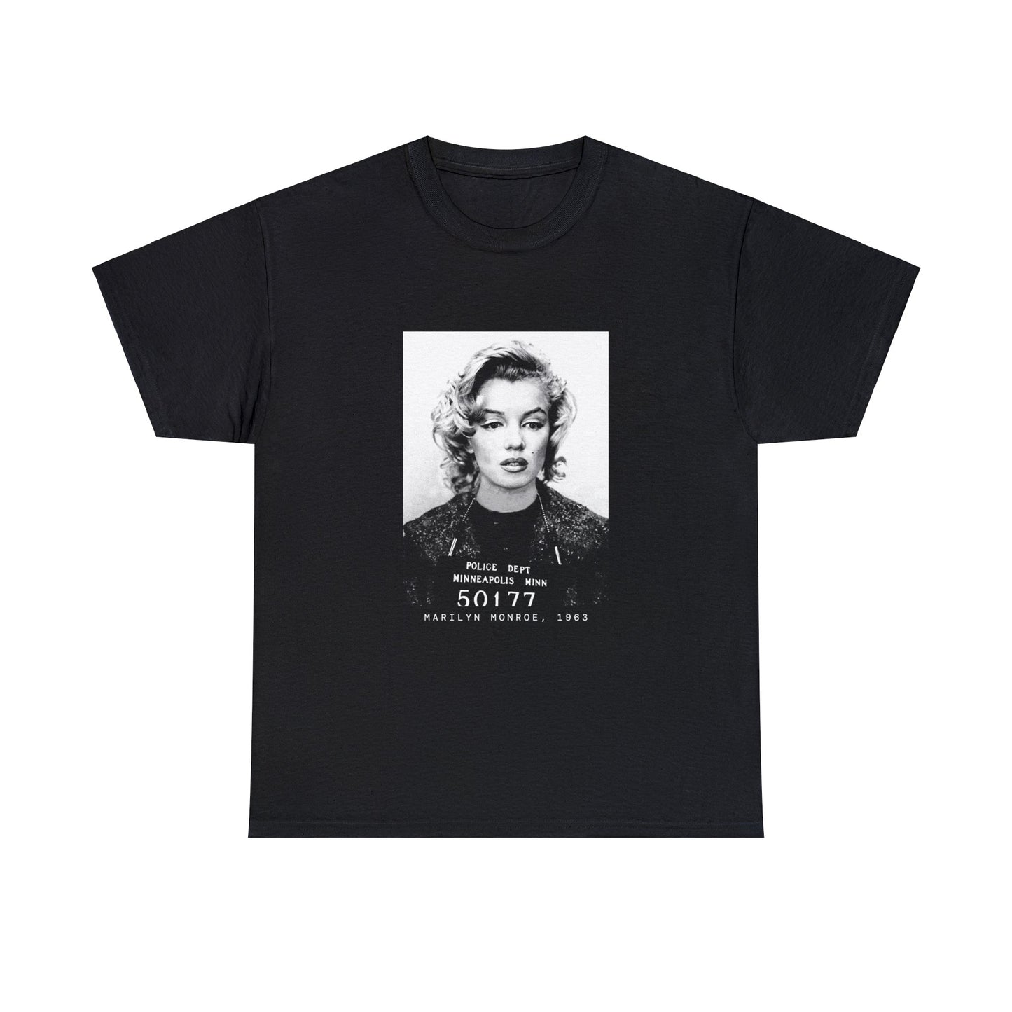 Camiseta con foto policial de Marilyn Monroe, actriz de 1963