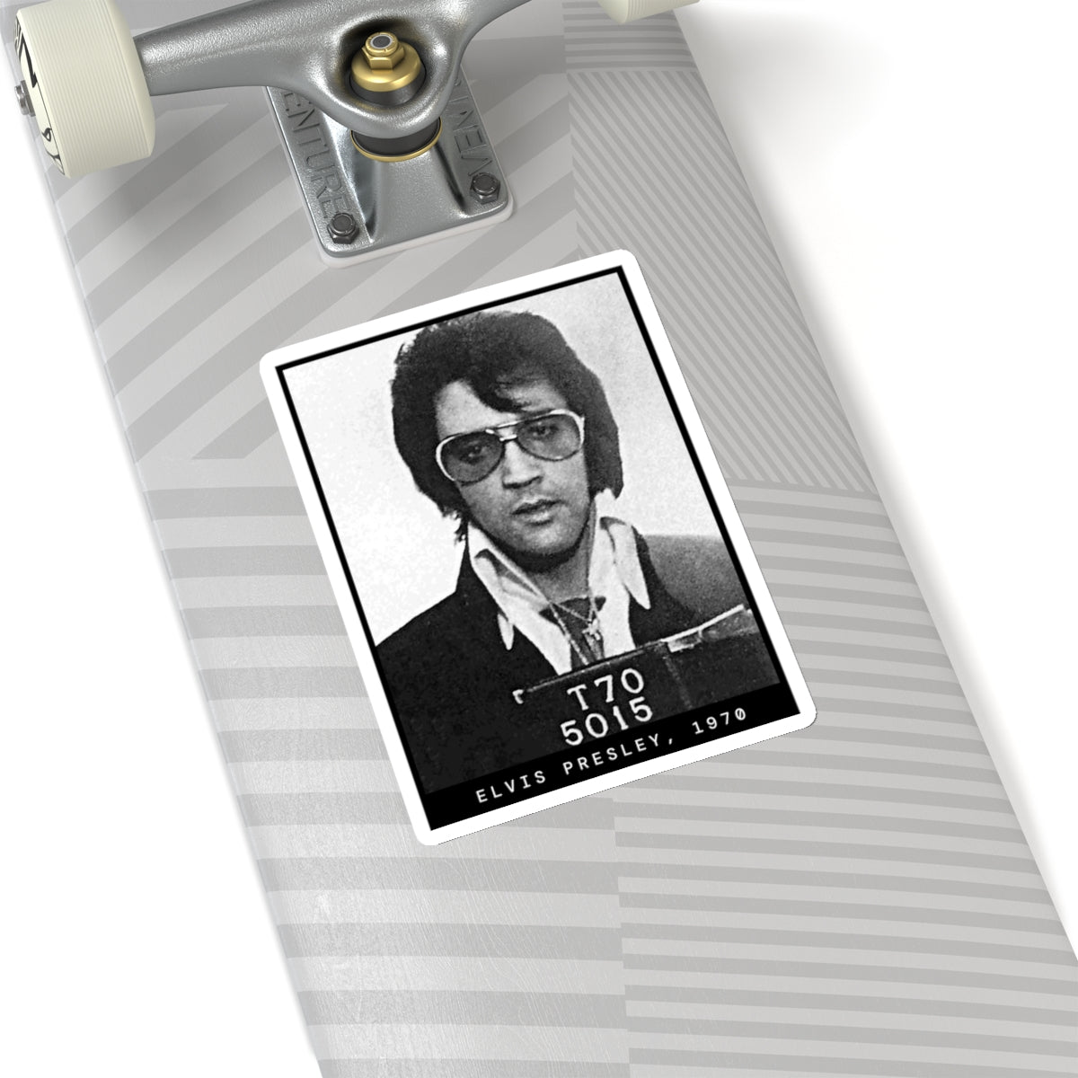 Pegatina con foto policial del cantante Elvis Presley, 1970