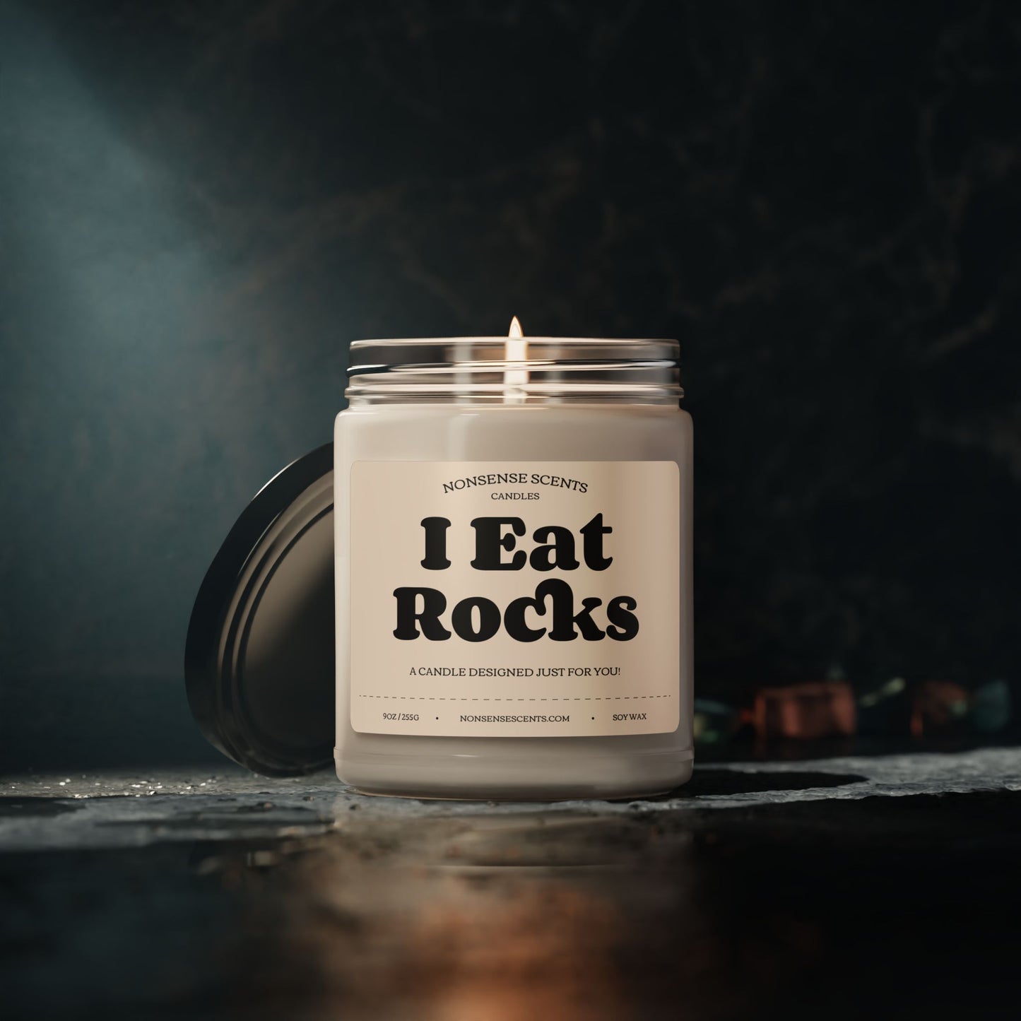 I Eat Rocks Scented Candle - Funny Gag Gift Candle by Nonsense Scents