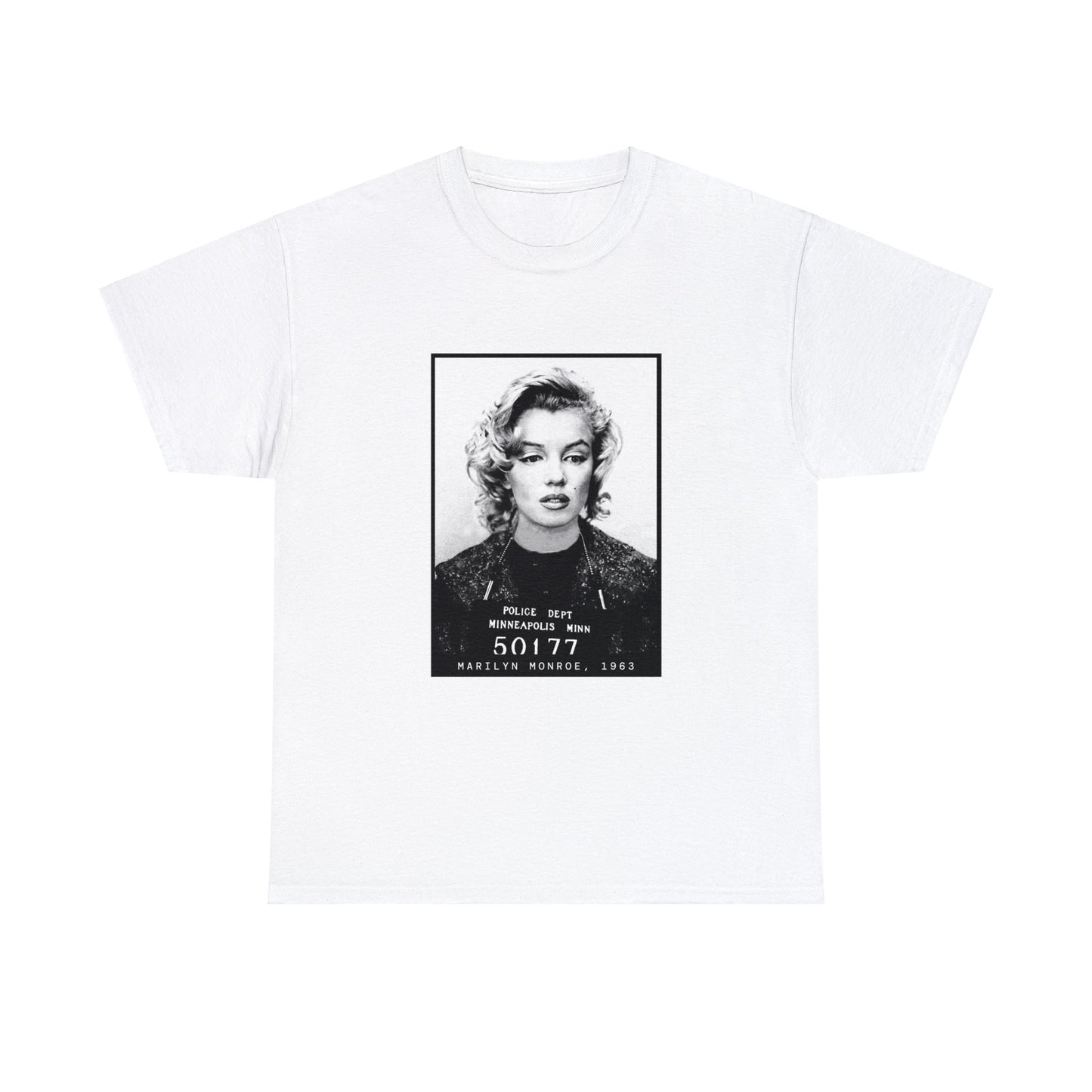 Camiseta con foto policial de Marilyn Monroe, actriz de 1963