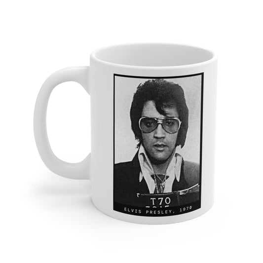 Taza con foto policial del cantante Elvis Presley, 1970