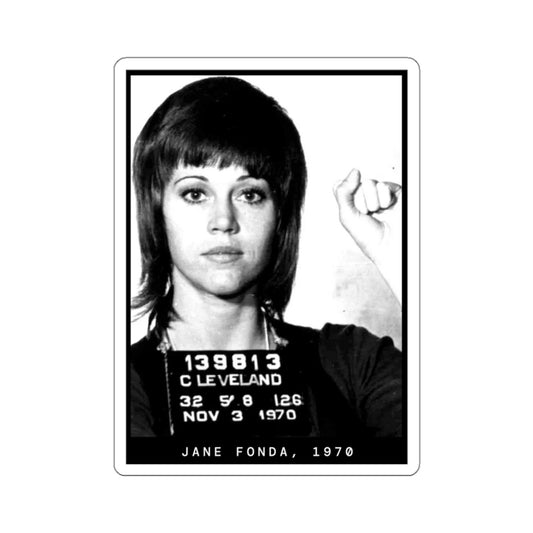 Pegatina de foto policial de activista de Jane Fonda, 1970