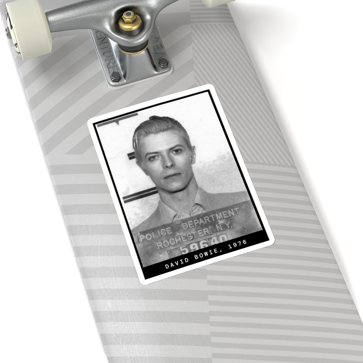 Pegatina con foto policial del cantante David Bowie, 1976