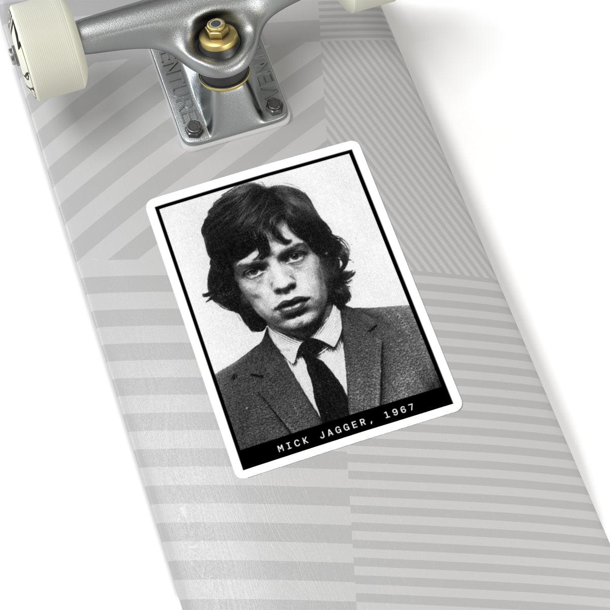 Pegatina con foto policial del cantante Mick Jagger de 1967