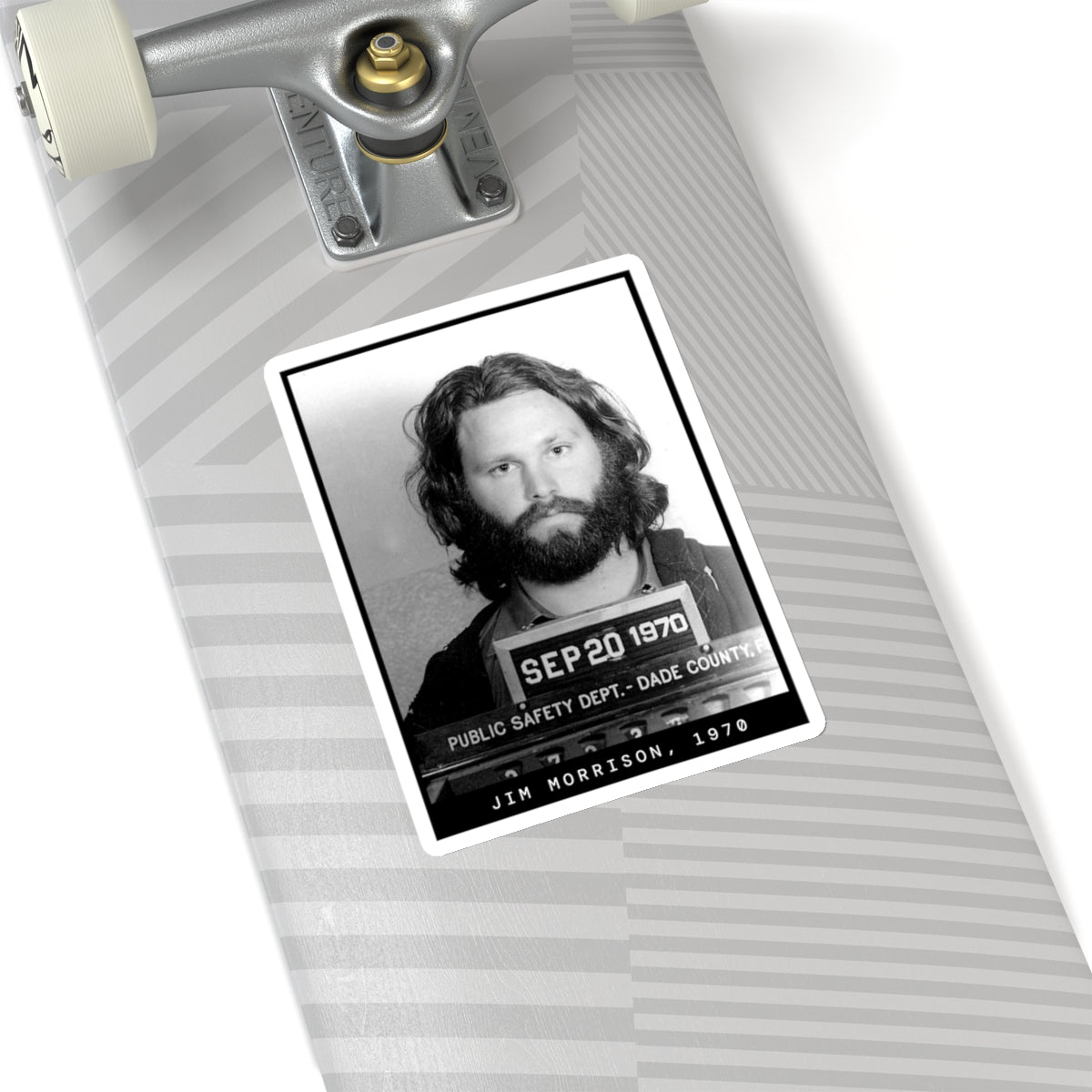 Pegatina con foto policial de Jim Morrison, cantante de 1970