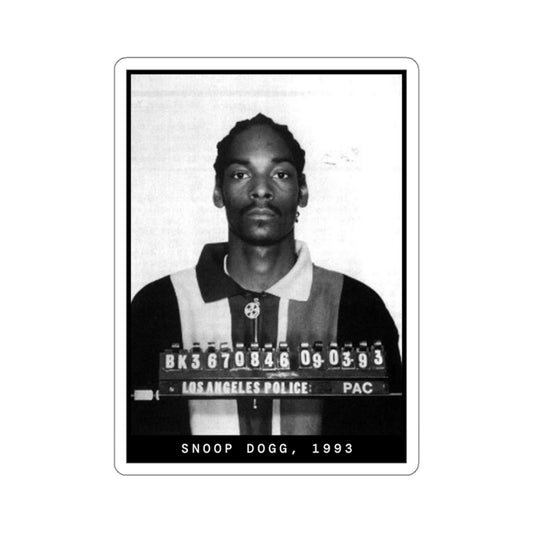 Pegatina con foto policial del rapero Snoop Dogg de 1993