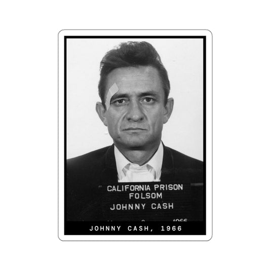 Pegatina con foto policial del cantante Johnny Cash de 1966