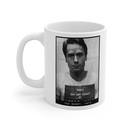 Taza con foto policial de Ted Bundy, asesino en serie de 1975