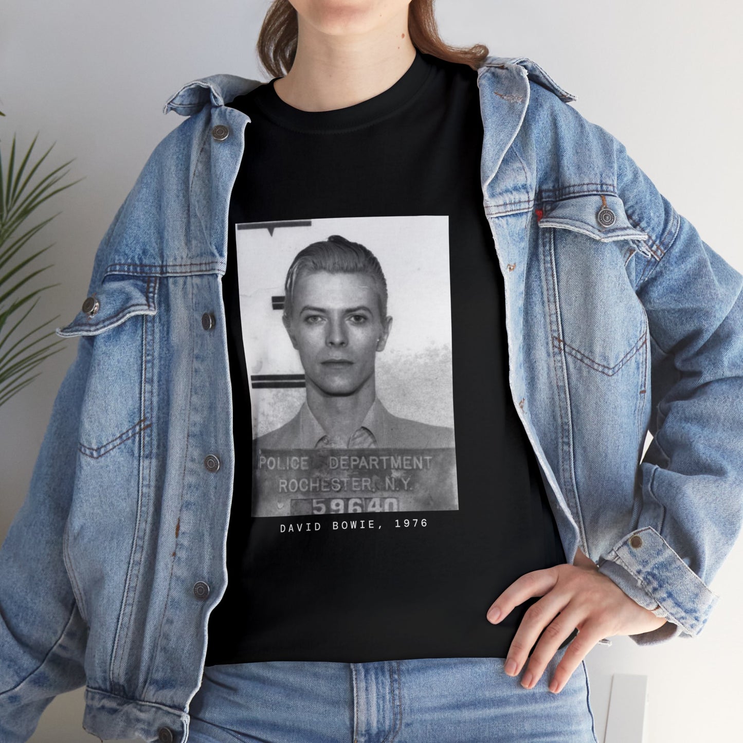 Camiseta con foto policial de David Bowie, cantante de 1976 