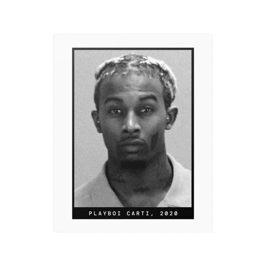 Póster de ficha policial del rapero Playboi Carti de 2020