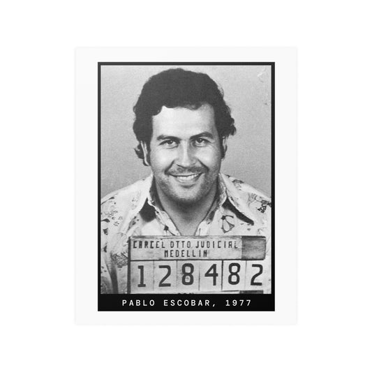 Póster de la foto policial de Pablo Escobar, 1977