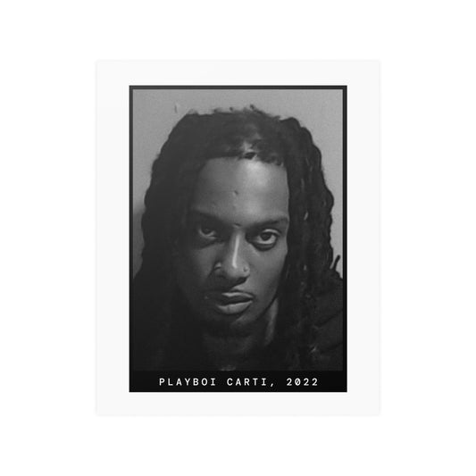 Póster de ficha policial del rapero Playboi Carti de 2022