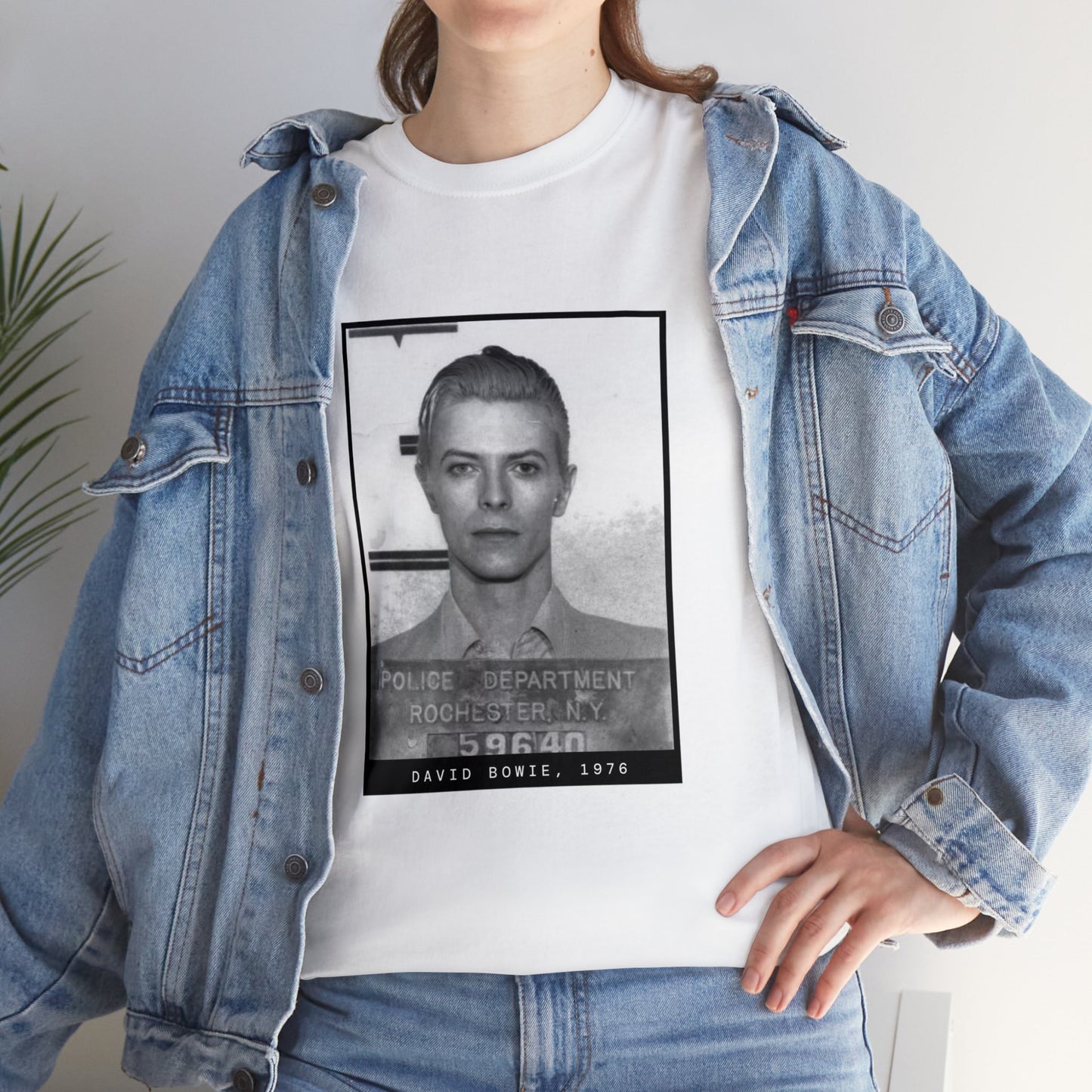 Camiseta con foto policial de David Bowie, cantante de 1976 