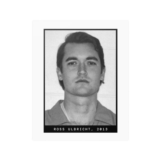 Póster de fotografía policial de Ross Ulbricht, Silkroad, 2013